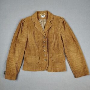 Vintage Corduroy Jacket Women Small Brown Button Up Lined Blazer Career 70s 80s